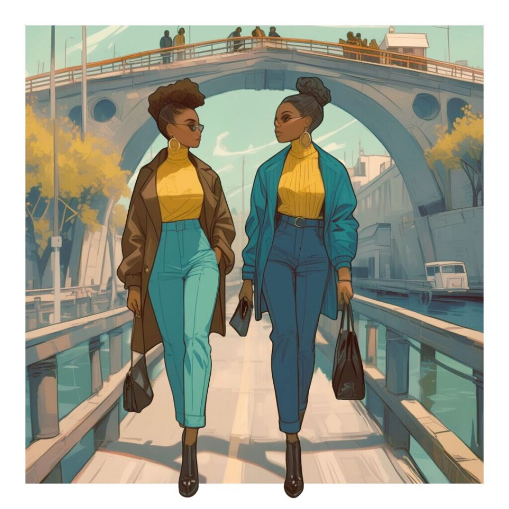 Confident Black women walking side by side under a bridge, reflecting the tension and courage involved in setting boundaries within close relationships.