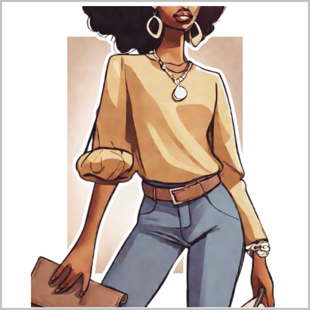 Stylish Black woman in neutral tones holding a small clutch, symbolizing minimalism, clarity, and the emotional power of packing light.
