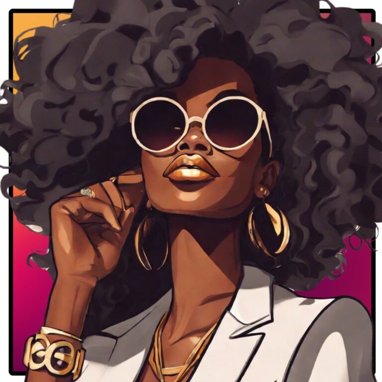 Confident Black woman wearing sunglasses and gold accessories, embodying self-assurance and empowered peace