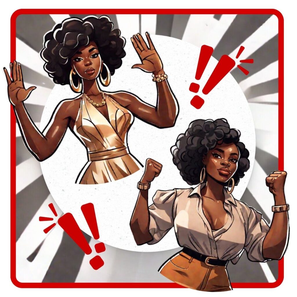 Illustrated comparison of a woman with hands raised in surrender and another with fists lifted in strength, symbolizing emotional choice and empowerment